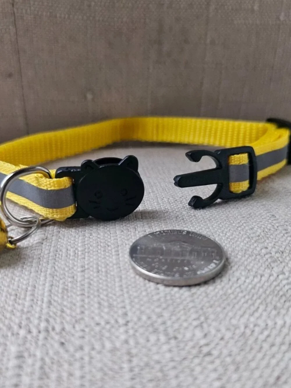 Cat Collar W/ Bell Yellow Nylon Collar Reflective Pet Collar Size Adjustable